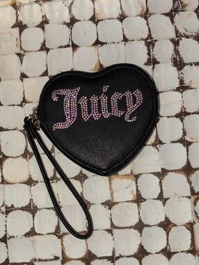 Juicy Couture Black Heart Wristlet with Silver Crystal Logo On Front